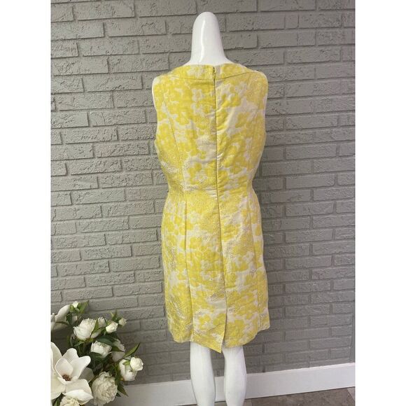 Tahari ASL Yellow White Floral Faux Pearl & Gold Sequin Sheath Dress Size 8 - Picture 5 of 11